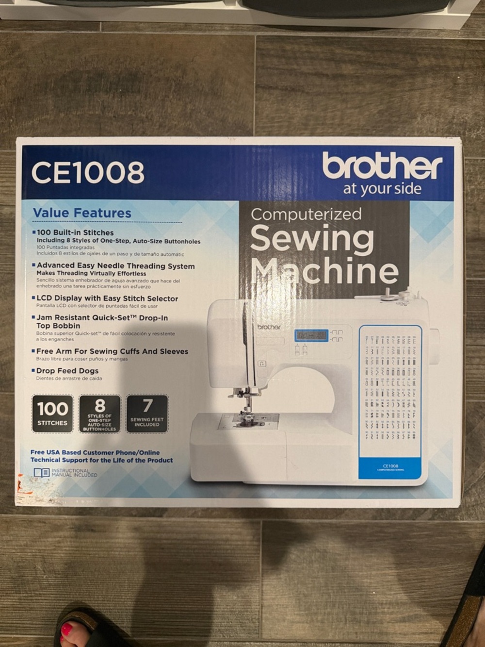 Brother CE1008 Sewing Machine Box – White with Blue Accents